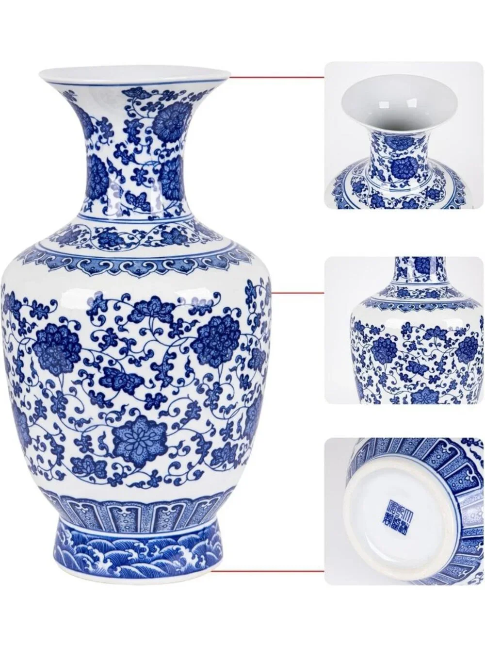 Large 13-Inch Blue & White Porcelain Vase - Elegant Home Decor Accent